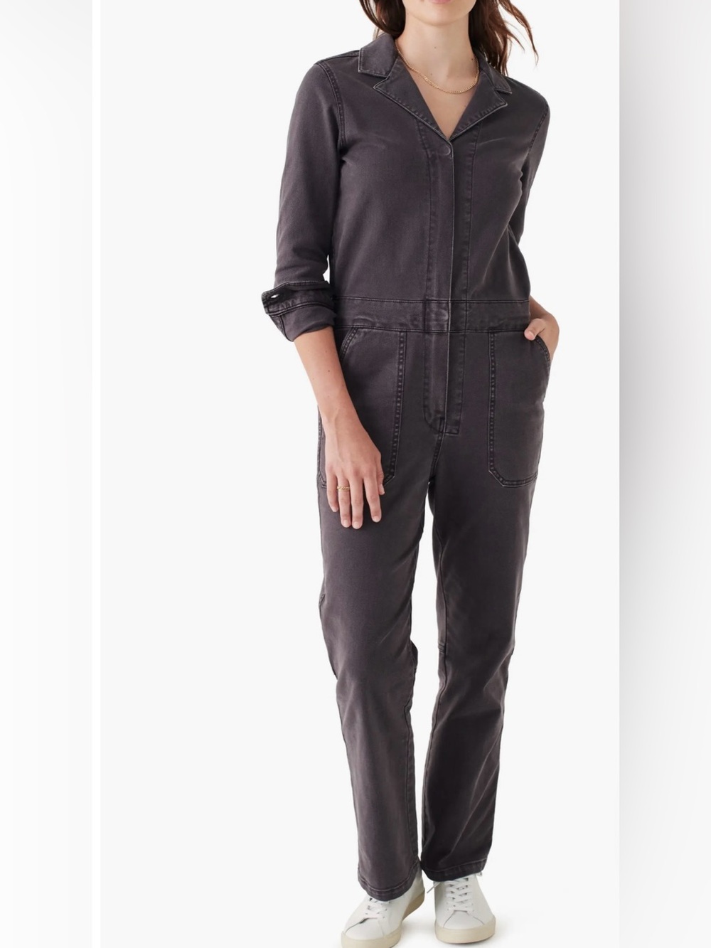 FAHERTY Overland Long Sleeve Organic Cotton Blend Twill Jumpsuit size small